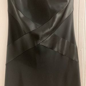 Evening/prom dress black matte and sheen, criss cross back, slight train.